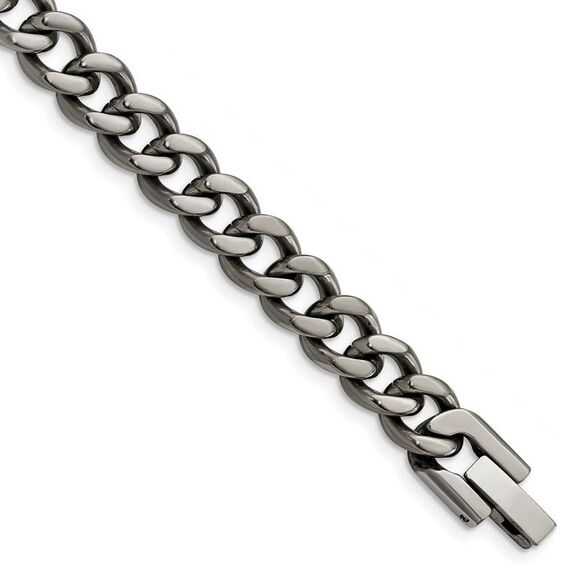 Men's 7.5mm Dark Gray Titanium Classic Curb Chain Bracelet 8 Inch